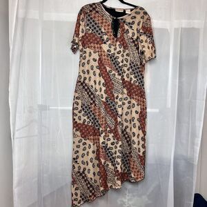 Vintage 90s Expressions mesh asymmetric maxi dress boho bandana print neutral XL